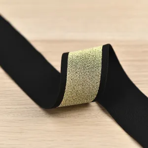 1.5 inch (38 mm) Wide Blue/Gold/Silver Glitter Black Elastic Band- 1 Yard