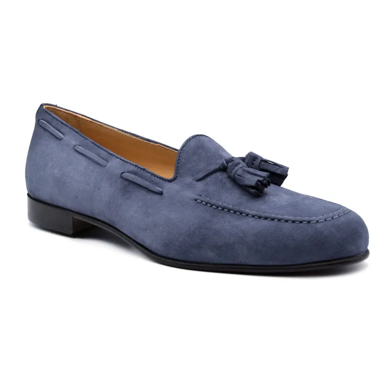 16-580-BLU NAPLES Italian Kid Suede Tassel Loafer, Blue Water