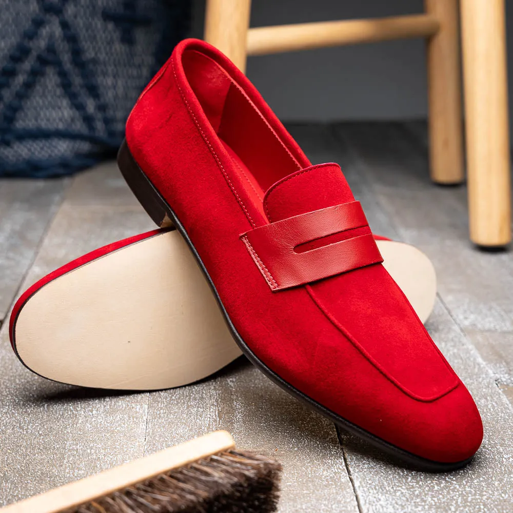 16-672-RED Tippa Suede & Calfskin Penny Loafers Red