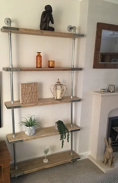 5 Shelf Galvanised Pipe Shelving Unit - Floor Mounted