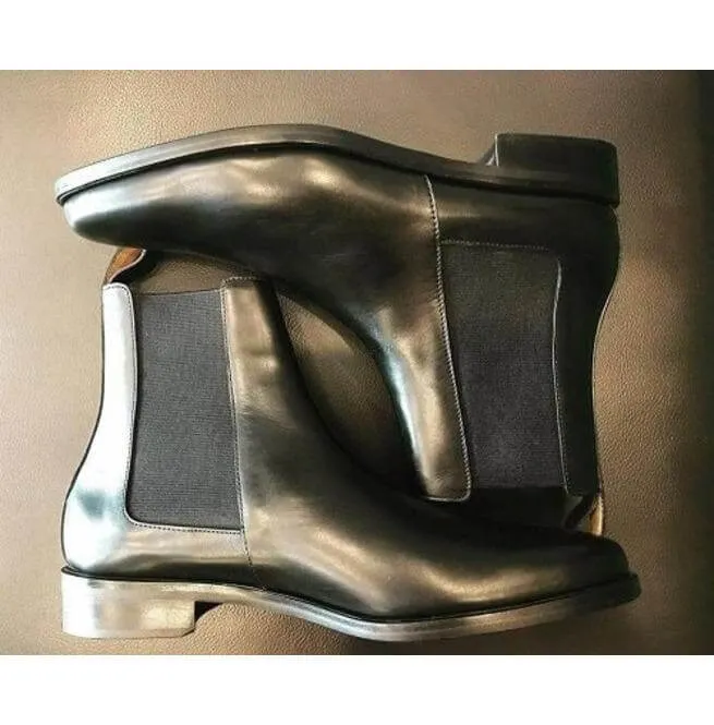 Bespoke Black Leather Chelsea Boots for Men's