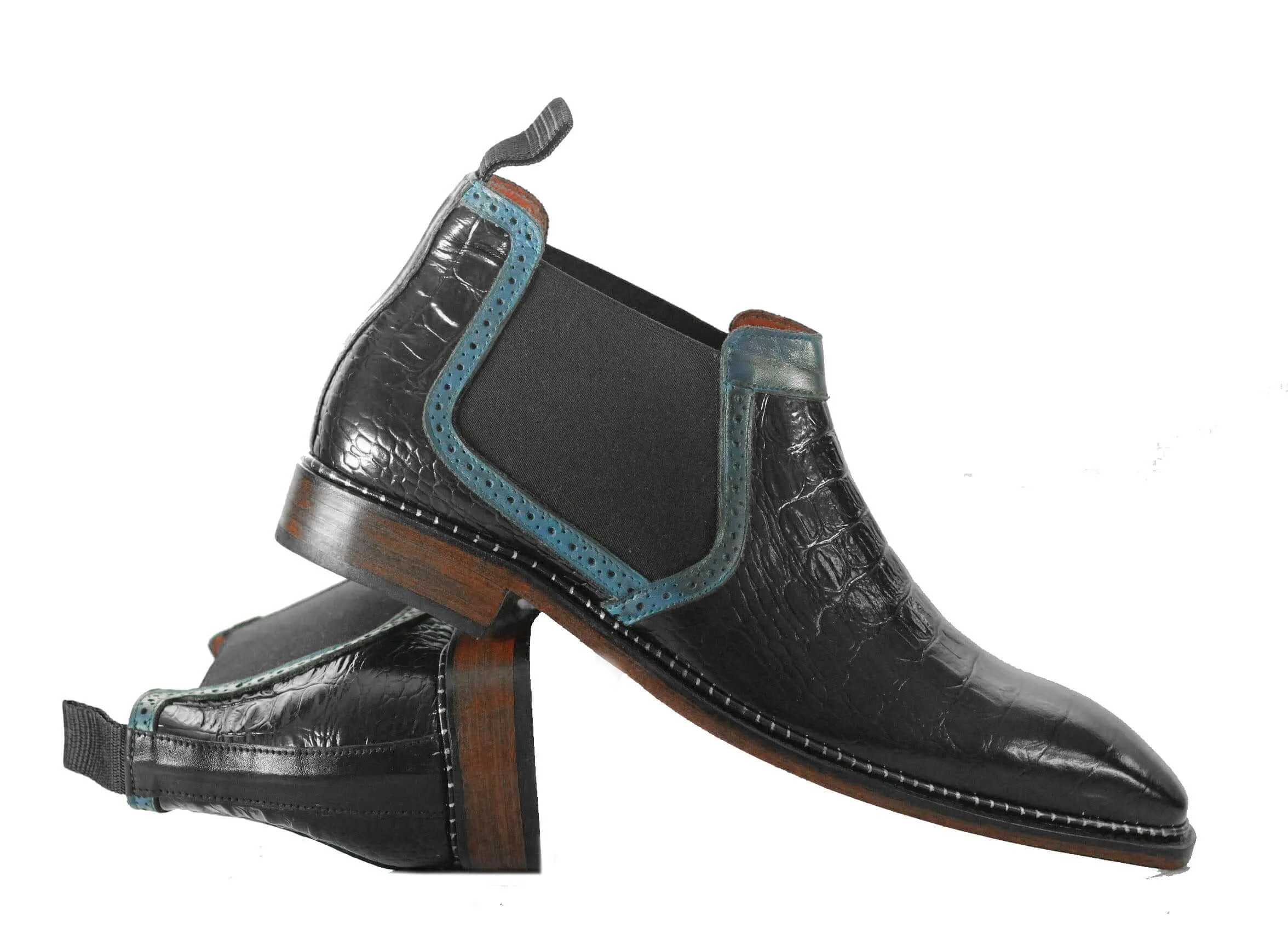 Black Alligator Leather Chelsea Boot,Men's Handmade Party Boot