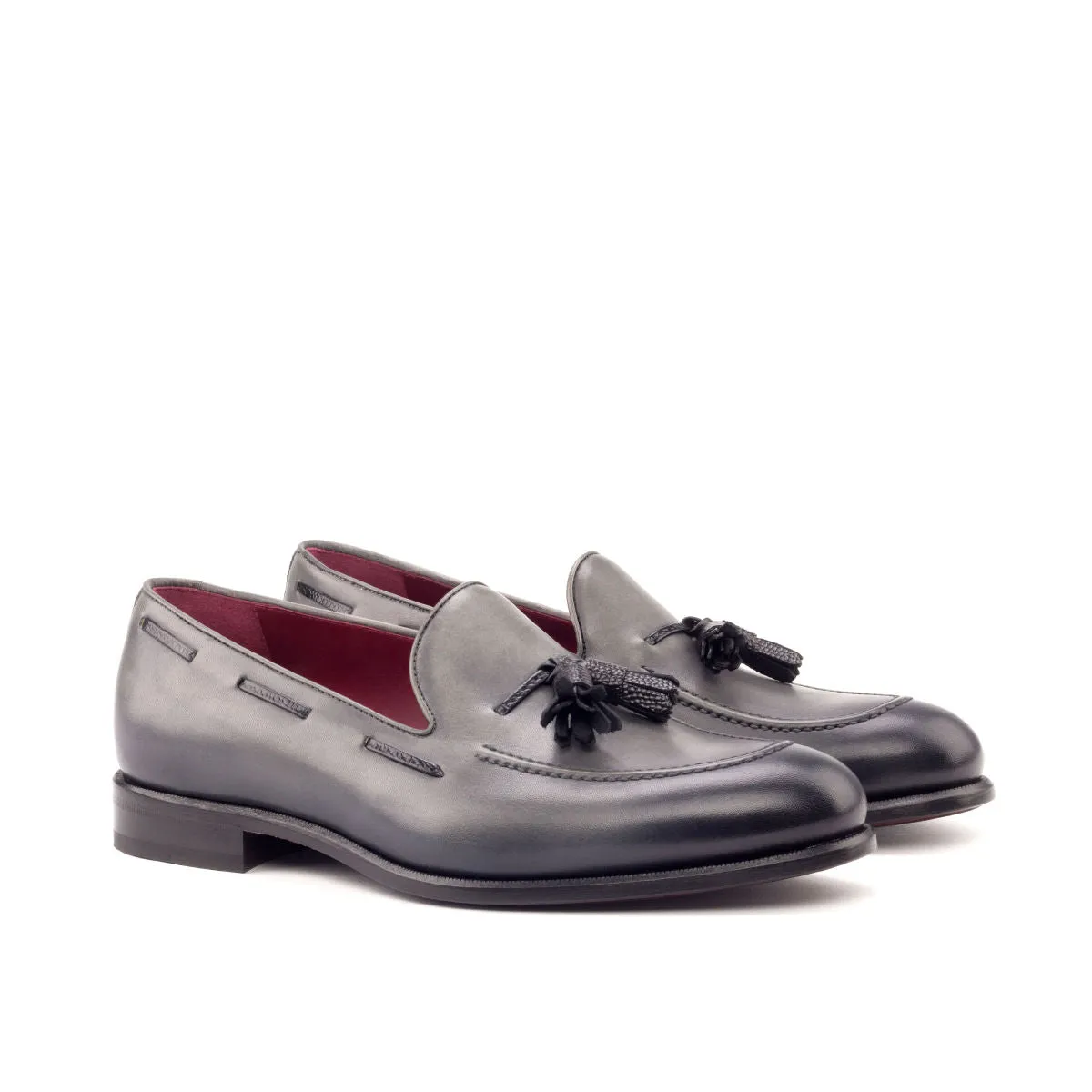 DapperFam Luciano in Grey / Black Men's Italian Leather & Italian Pebble Grain Leather Loafer