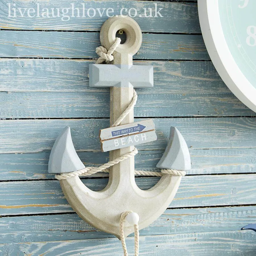 Distressed Nautical Anchor W/ Sign - This Way To The Beach