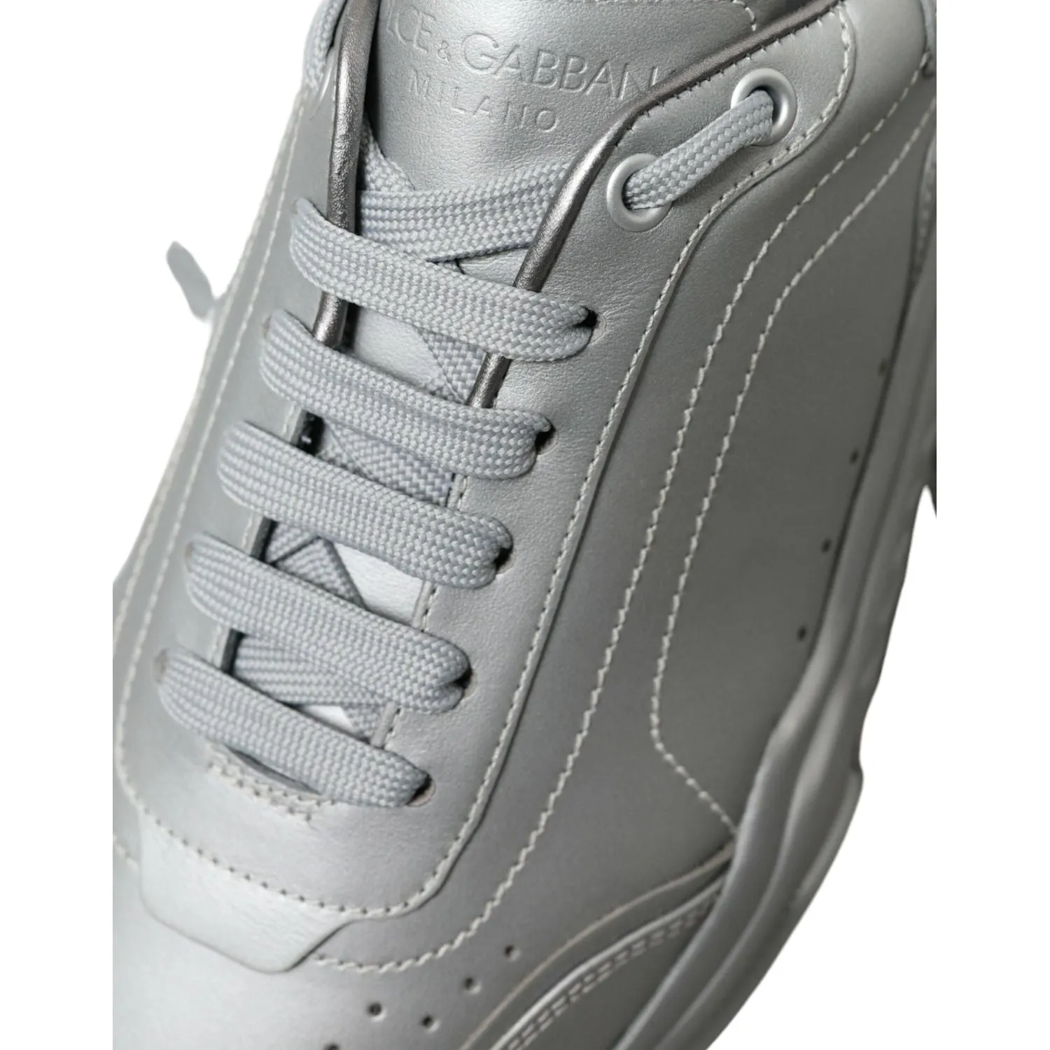 Dolce & Gabbana Elegant Silver Calfskin Leather Sneakers