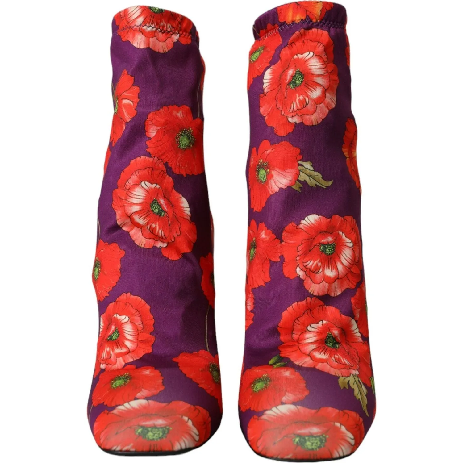 Dolce & Gabbana Purple Floral Jersey Stretch Boots Shoes