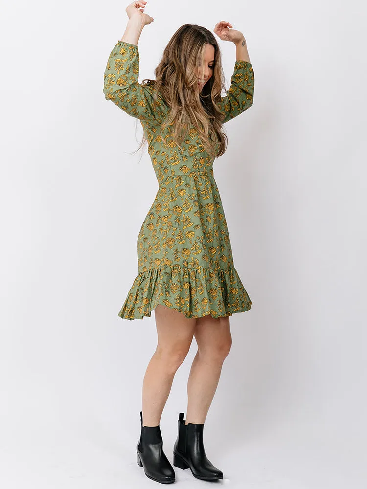 Erin Mini Dress - Green Floral