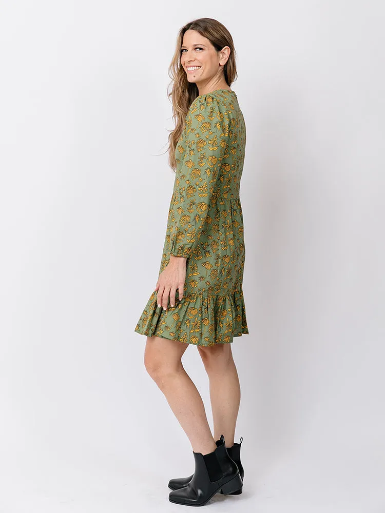 Erin Mini Dress - Green Floral