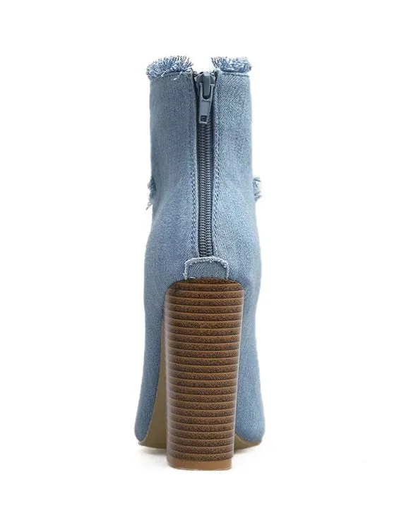 Fashion Denim Raw Trim Ankle Boots