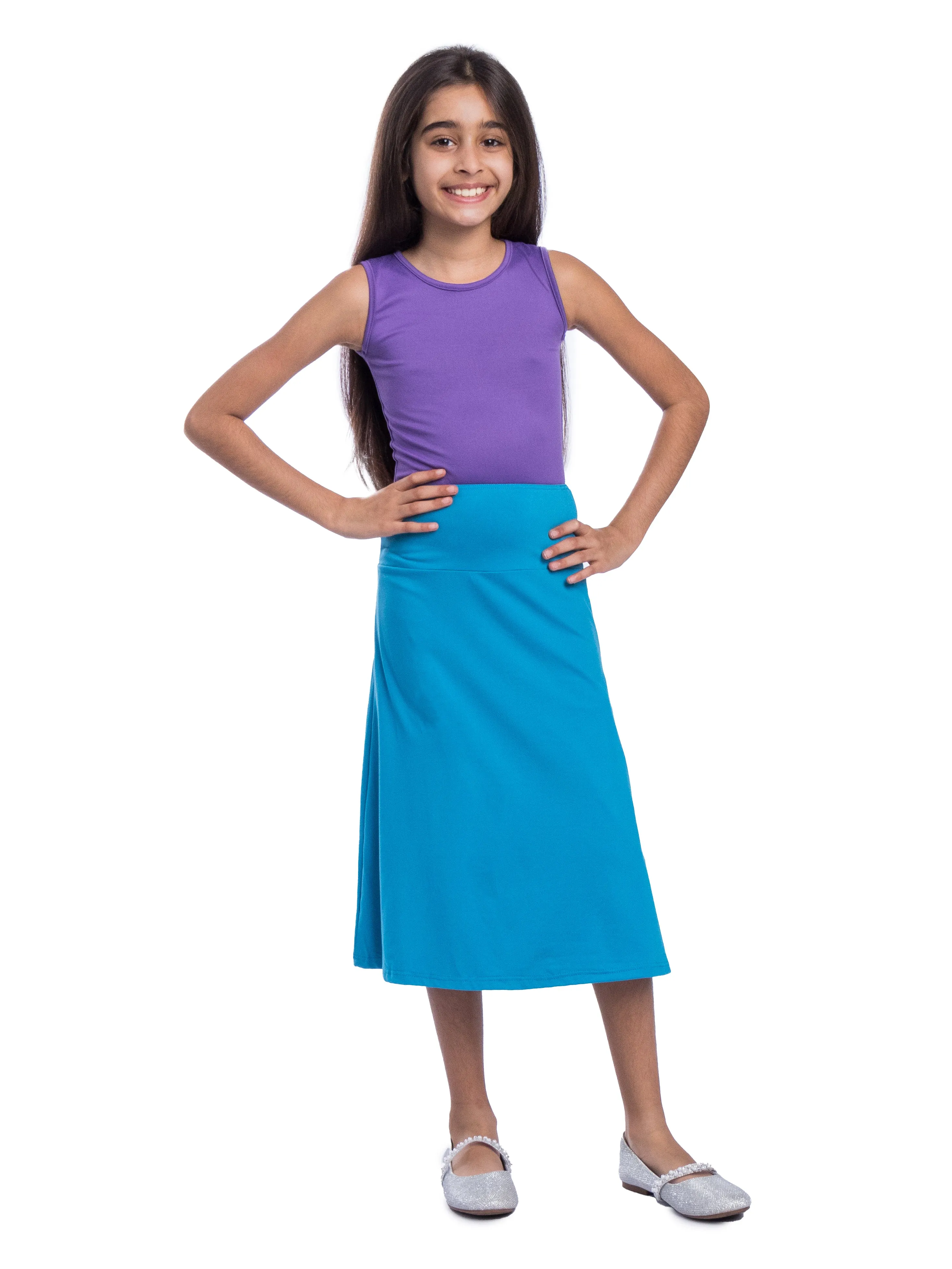 Girls Casual Solid Color Elastic Waist A Line Skirt