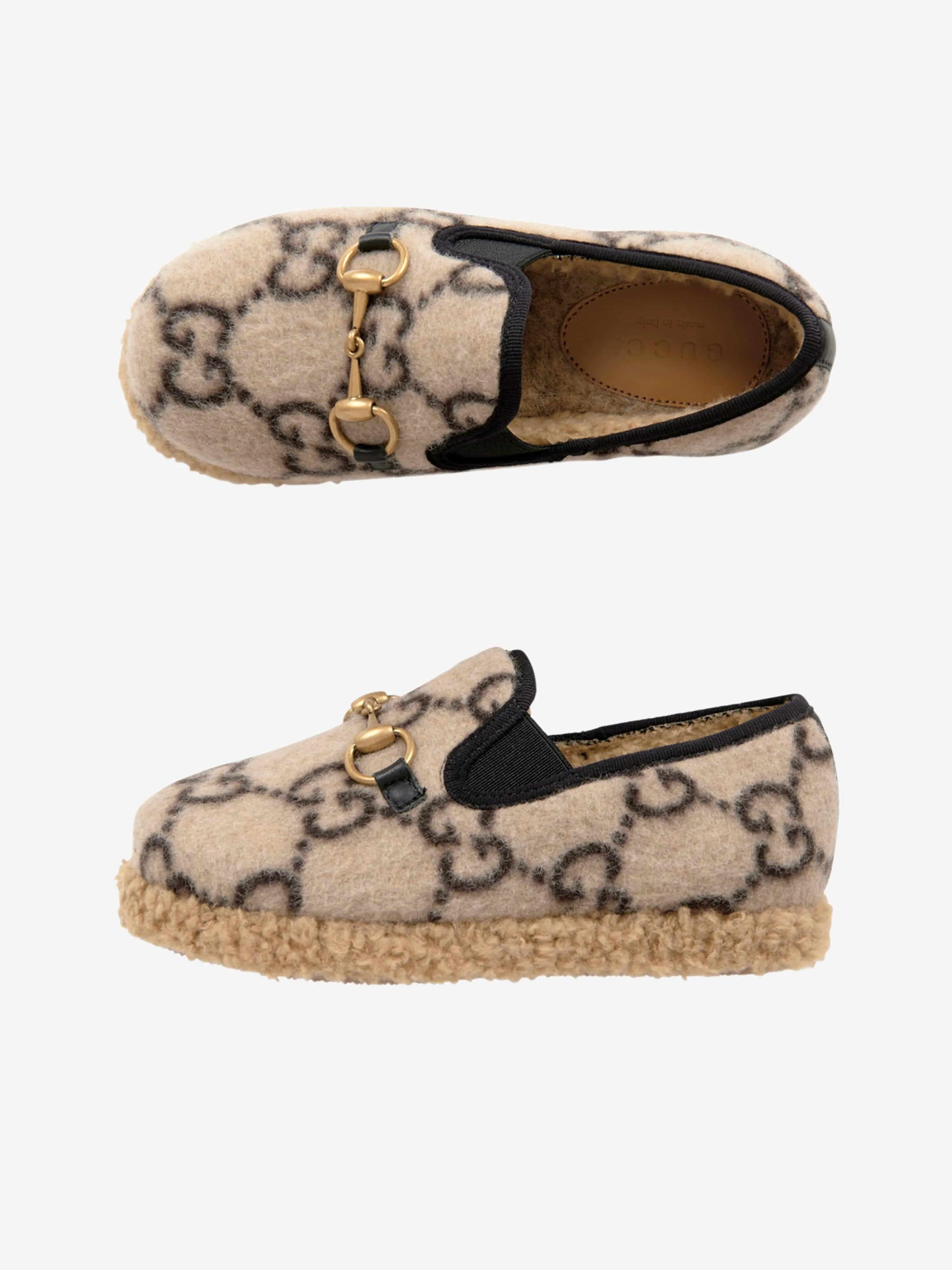 Gucci Beige GG Wool Loafers