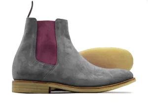 Handmade Ankle High Chelsea Suede Boots, Men's Purple Gray Chelsea Boot