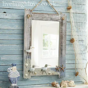 Large Nautical Wall Mirror with Sea birds, Shells & Starfish