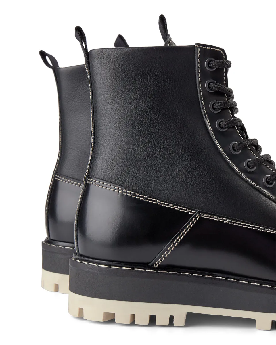 Lawrie Combat Leather Lace Up Boot - BLACK