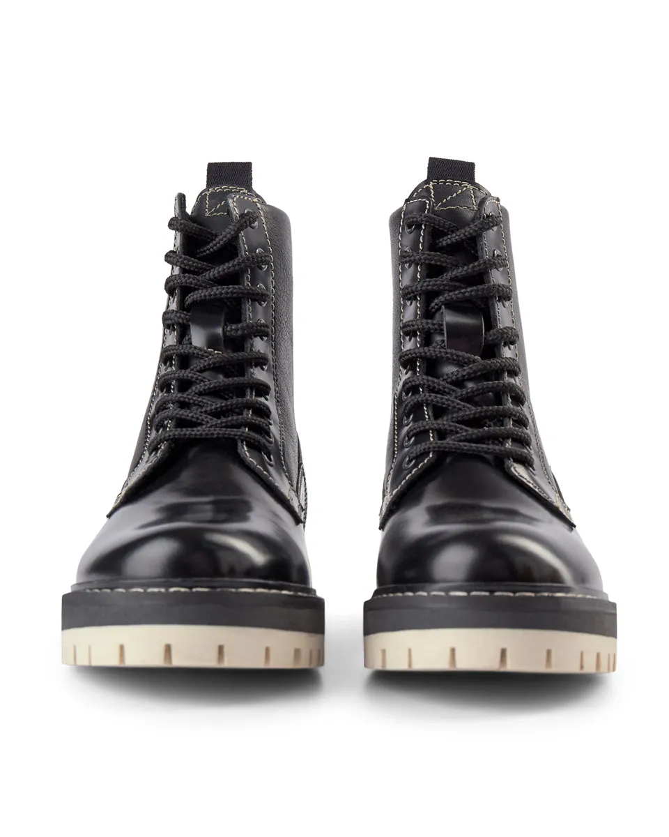 Lawrie Combat Leather Lace Up Boot - BLACK