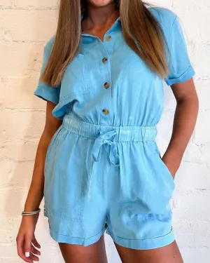 Lyle Button Down Romper in Denim | Denim