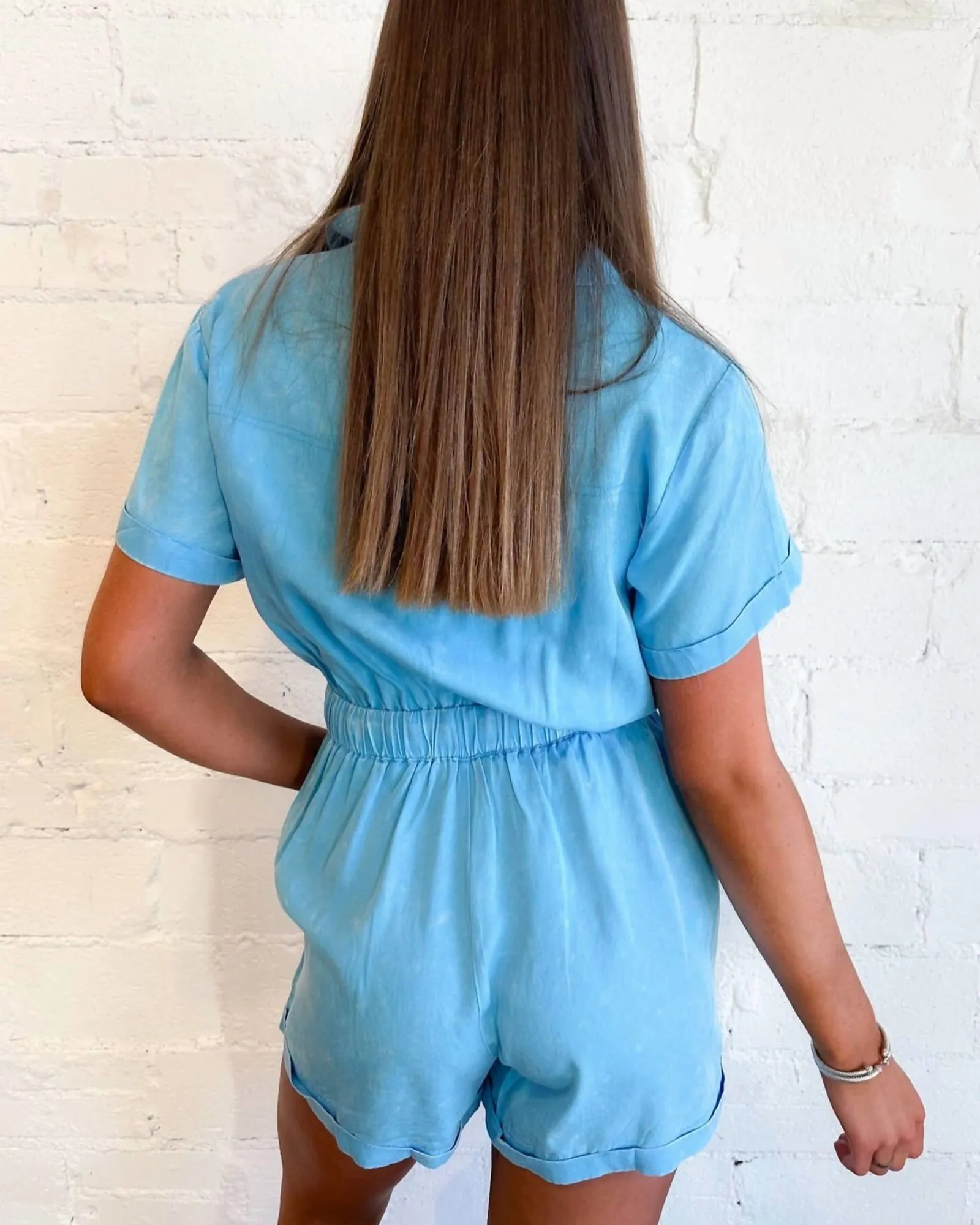 Lyle Button Down Romper in Denim | Denim