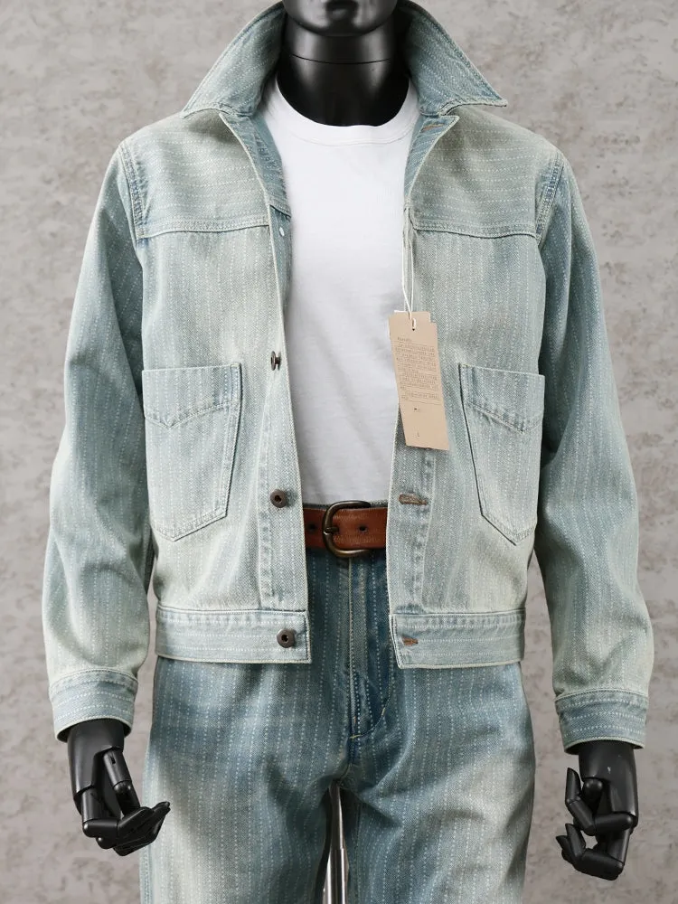 Men's Washed Striped Western Denim Jacket