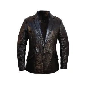 Men's Zip-detail Pleated Leather Suit Jacket