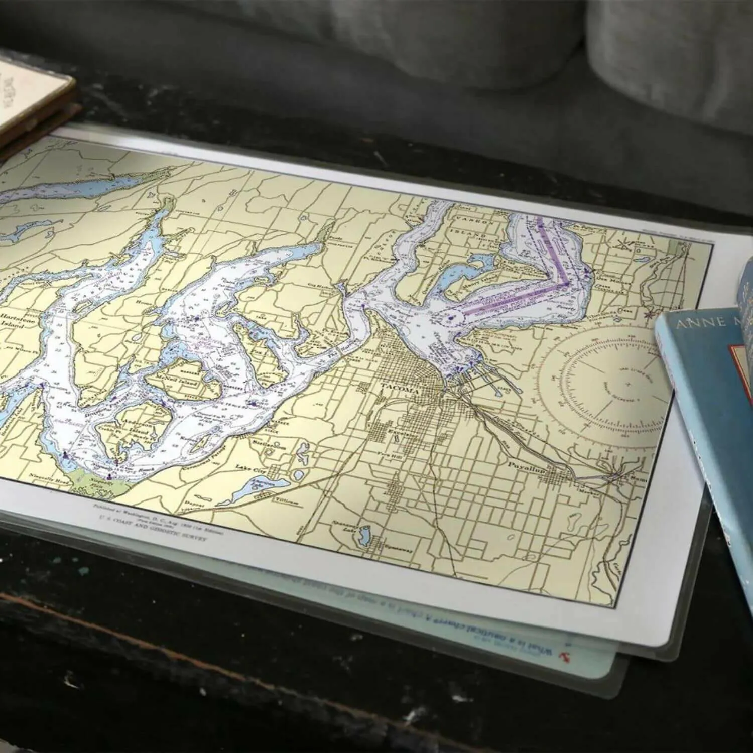 Nautical Chart Placemats, Washington Coastal Maps, Set of 4