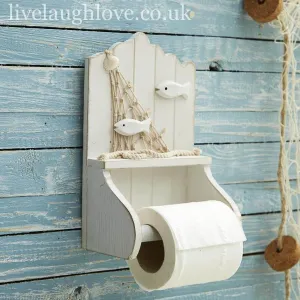 Nautical Painted Wooden Toilet Roll Holder