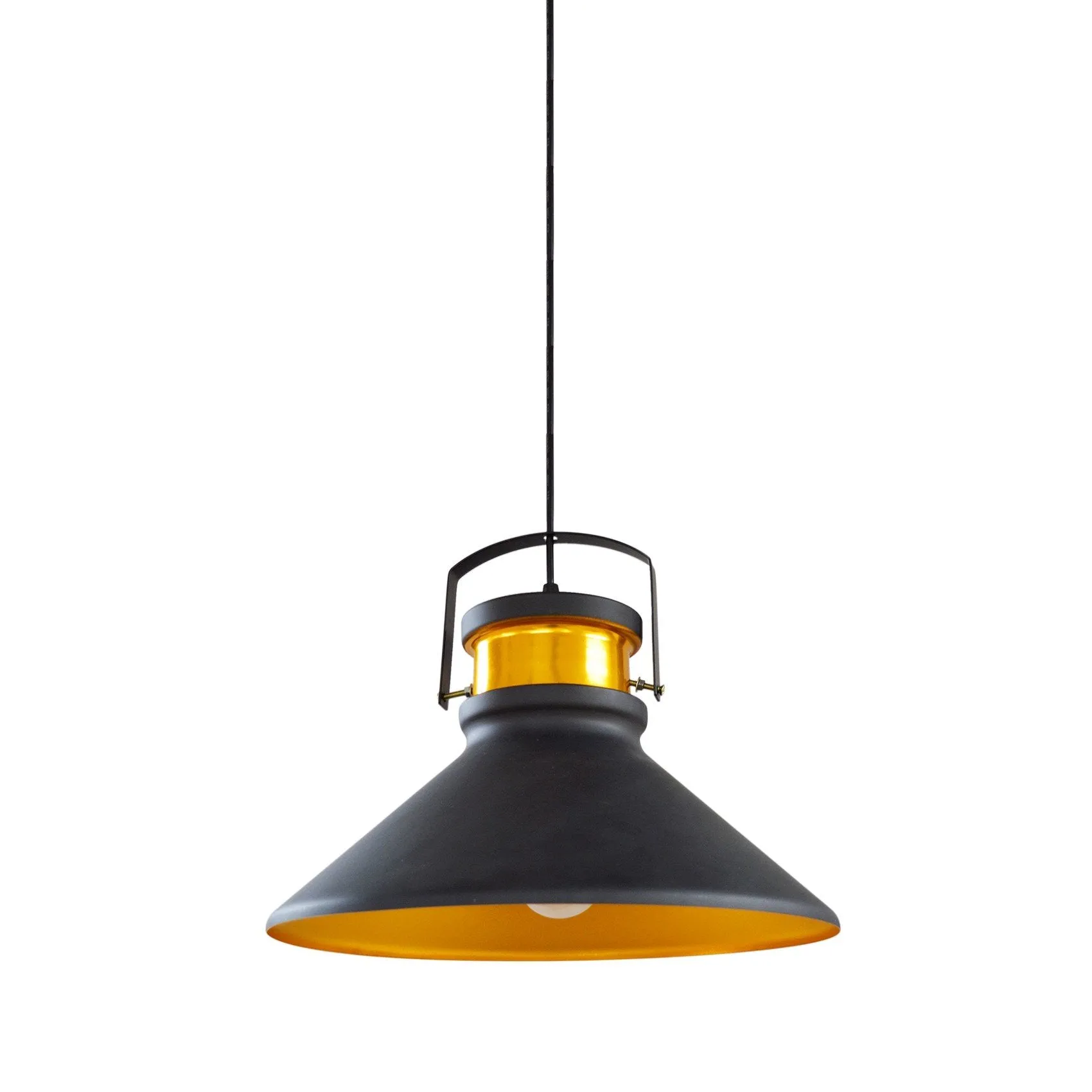 Pendant Light Industrial Matte Black Accent Gold