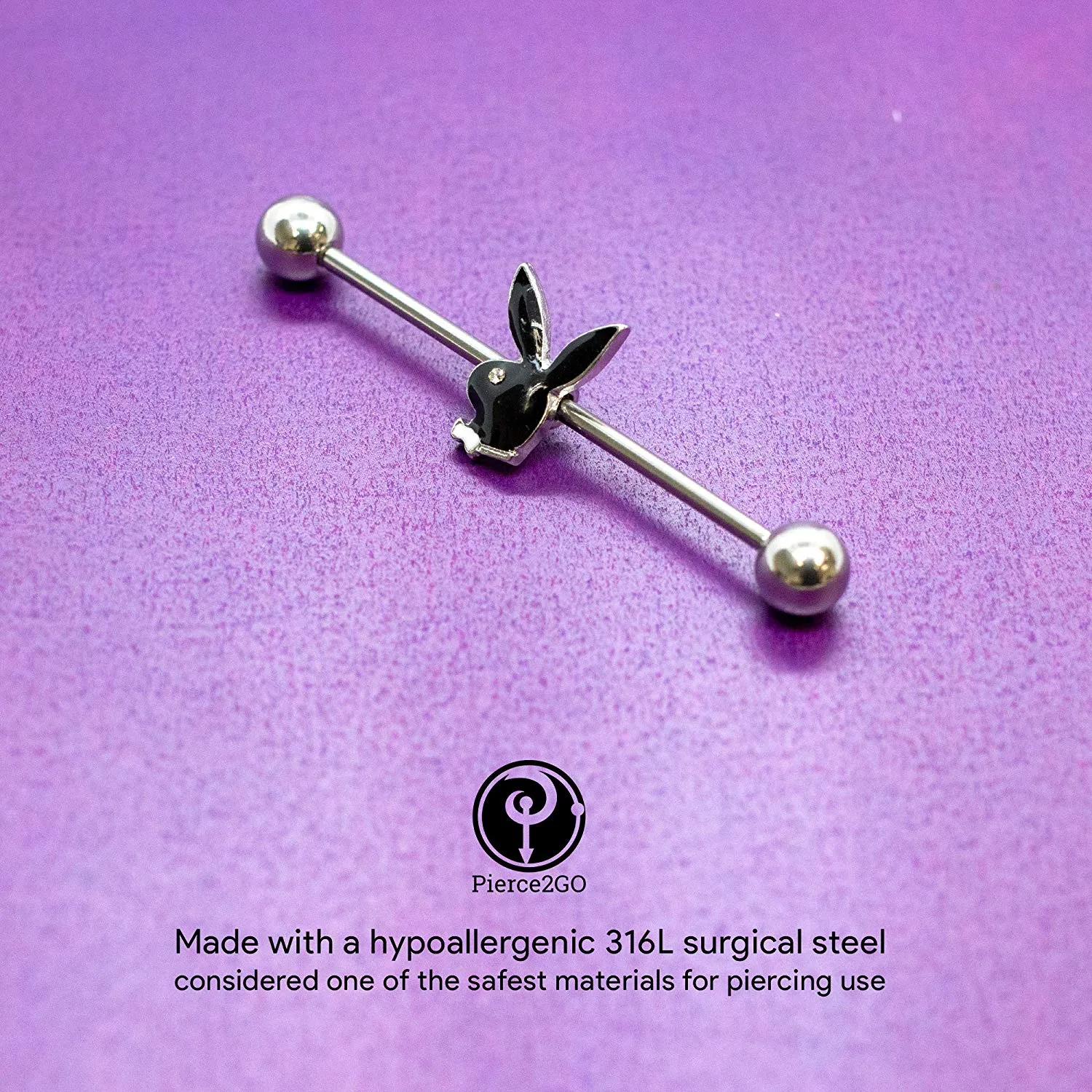 Playboy Bunny 14G 38mm Surgical Steel Industrial Barbel Ear Piercing Bar 1 1/2" Body Piercing Jewelry Women