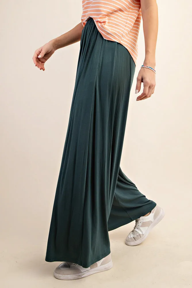 Plus Elastic Waistband Wide Leg Pants in Hunter Green by Kori America