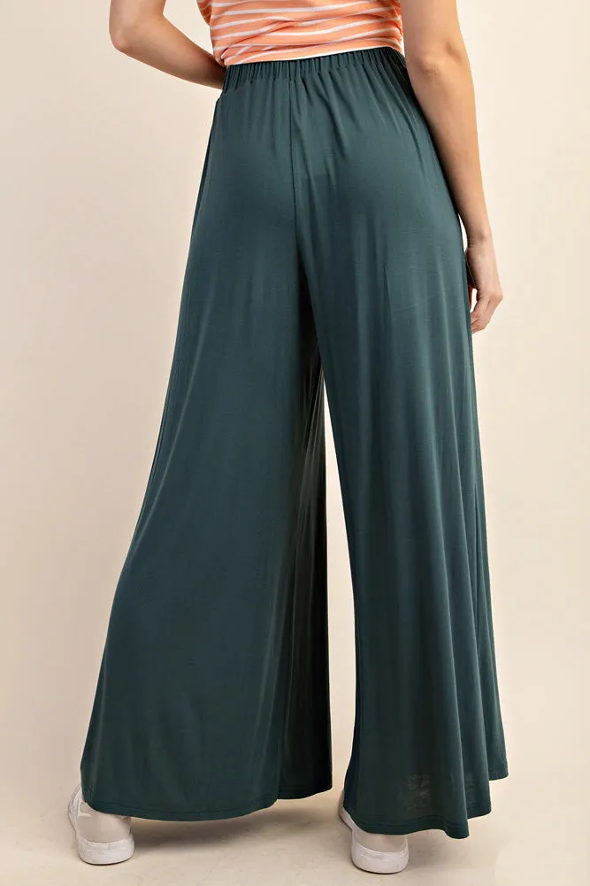 Plus Elastic Waistband Wide Leg Pants in Hunter Green by Kori America