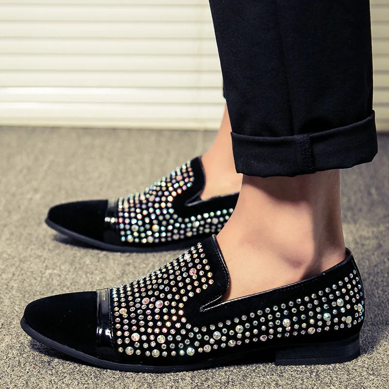 Rhinestone Men Loafers Shoe with The Clean Toe