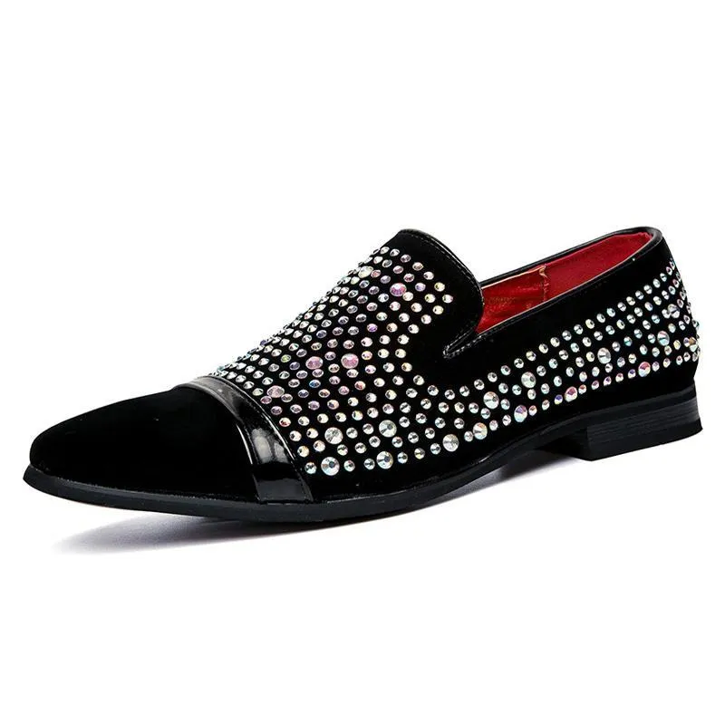 Rhinestone Men Loafers Shoe with The Clean Toe