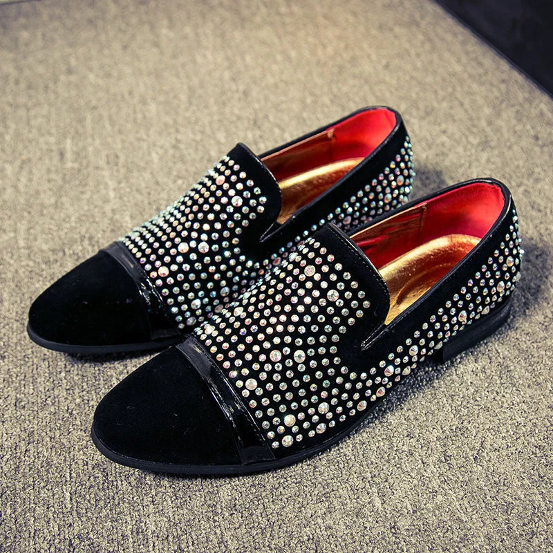 Rhinestone Men Loafers Shoe with The Clean Toe