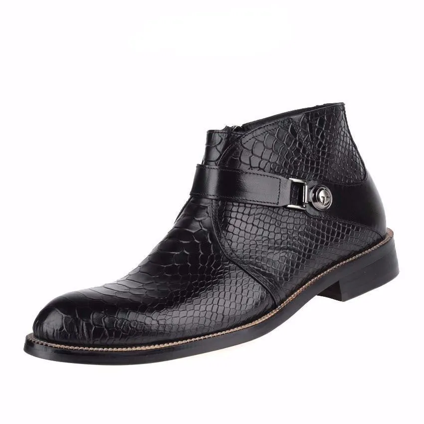 Single Strap Python Pattern Men Ankle Boots