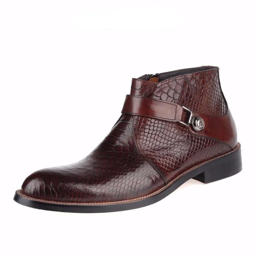 Single Strap Python Pattern Men Ankle Boots