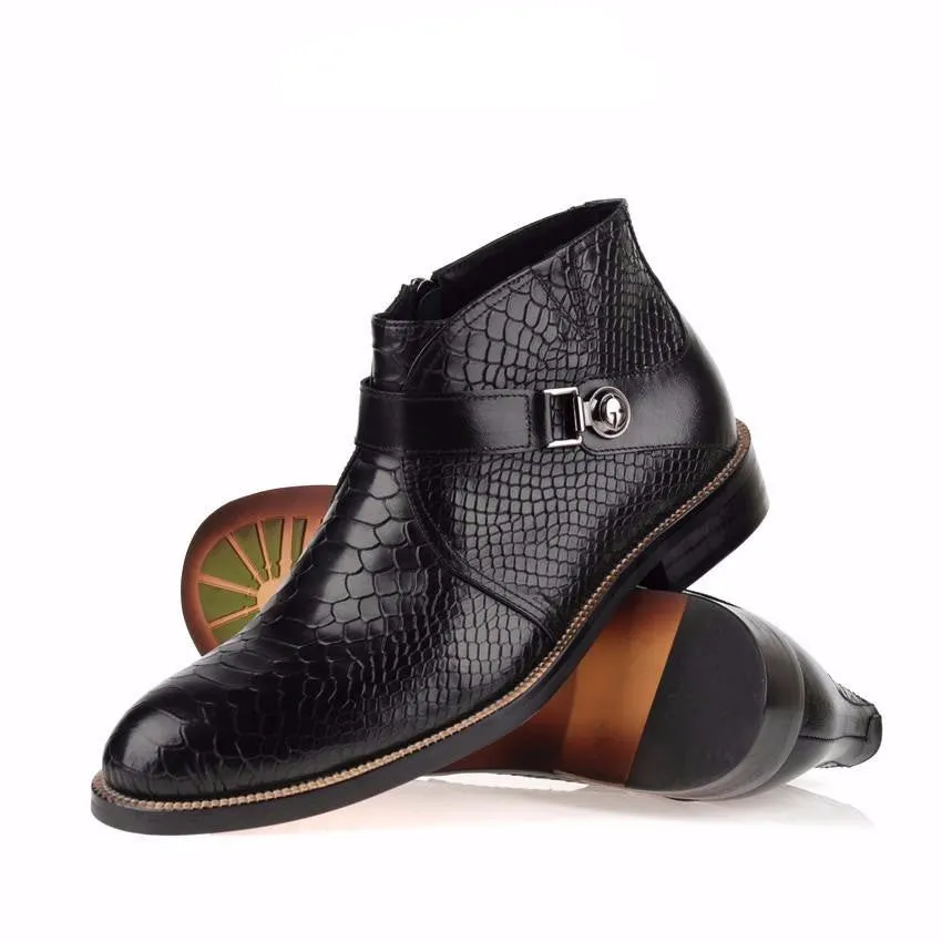 Single Strap Python Pattern Men Ankle Boots