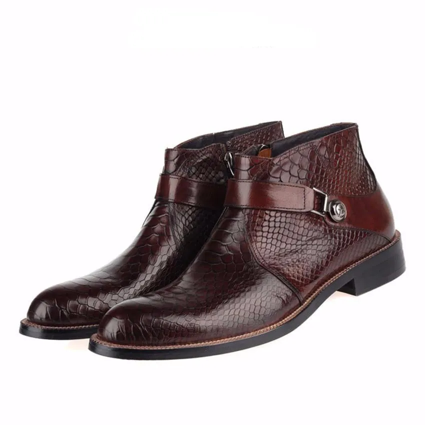 Single Strap Python Pattern Men Ankle Boots