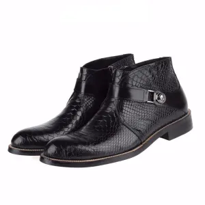 Single Strap Python Pattern Men Ankle Boots