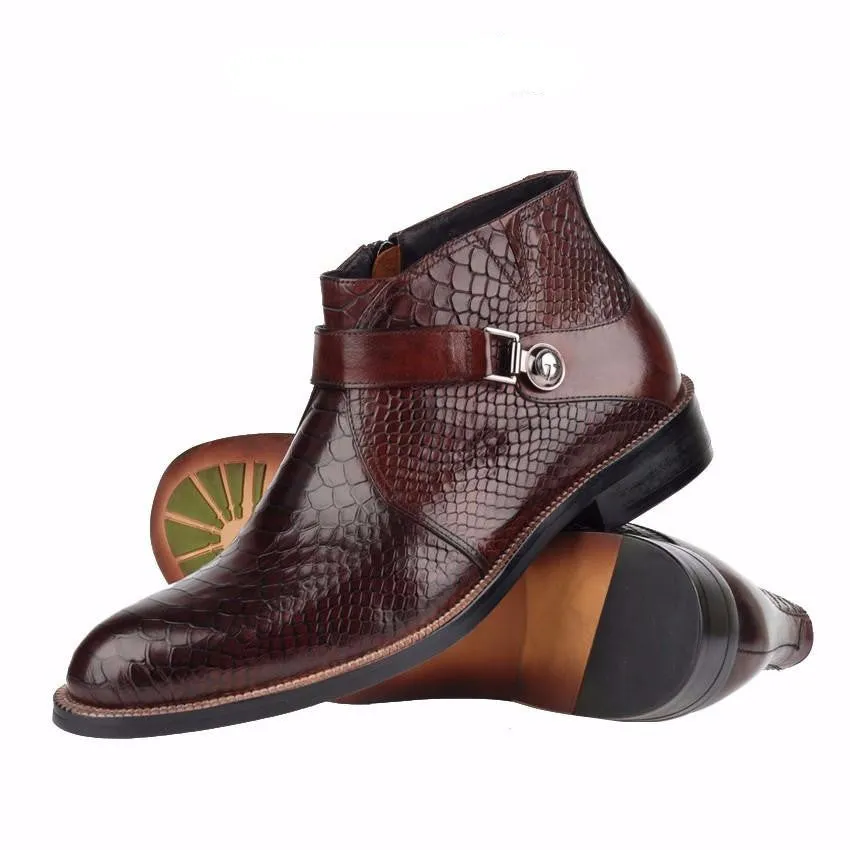 Single Strap Python Pattern Men Ankle Boots