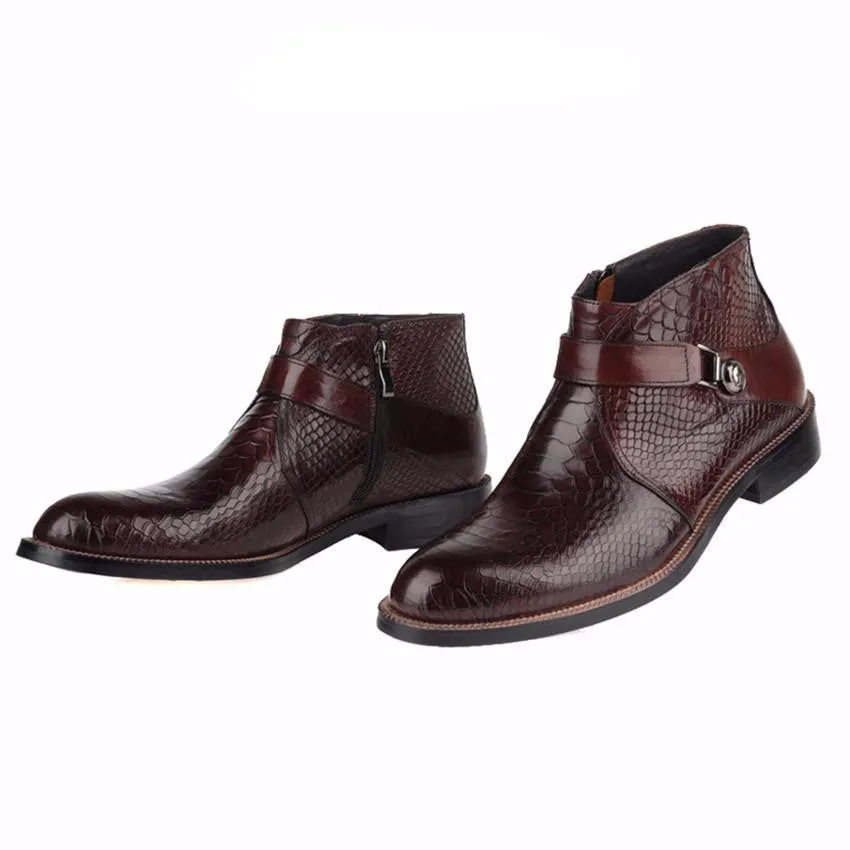 Single Strap Python Pattern Men Ankle Boots