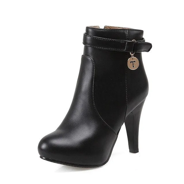 Spike High Heel Zip Up Ankle Boots