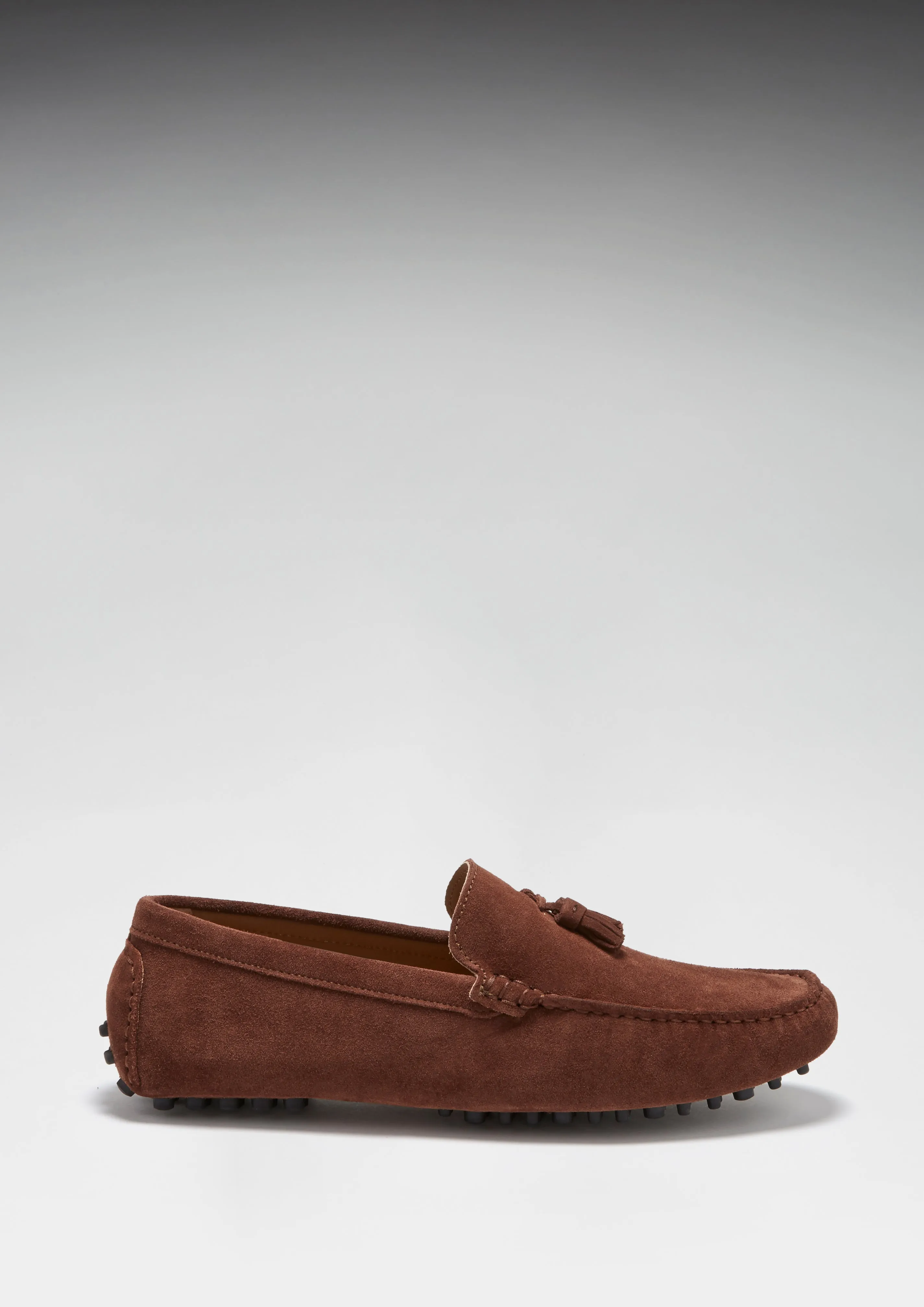 Tasselled Driving Loafers, mahogany brown suede