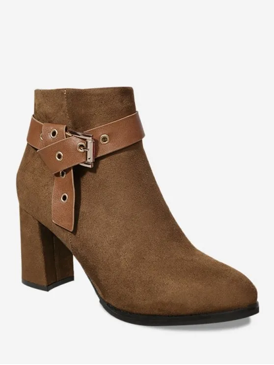 Trendy Buckle Strap Side Zipper Ankle Boots