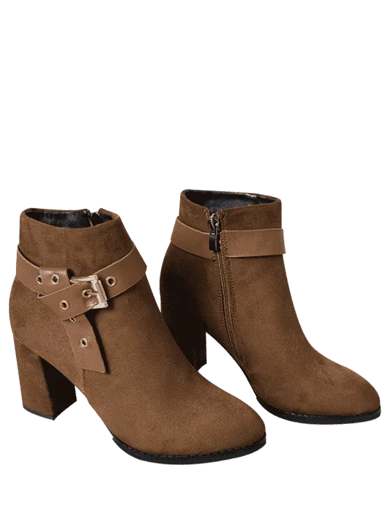 Trendy Buckle Strap Side Zipper Ankle Boots