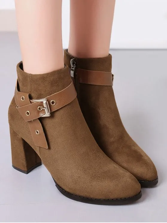 Trendy Buckle Strap Side Zipper Ankle Boots