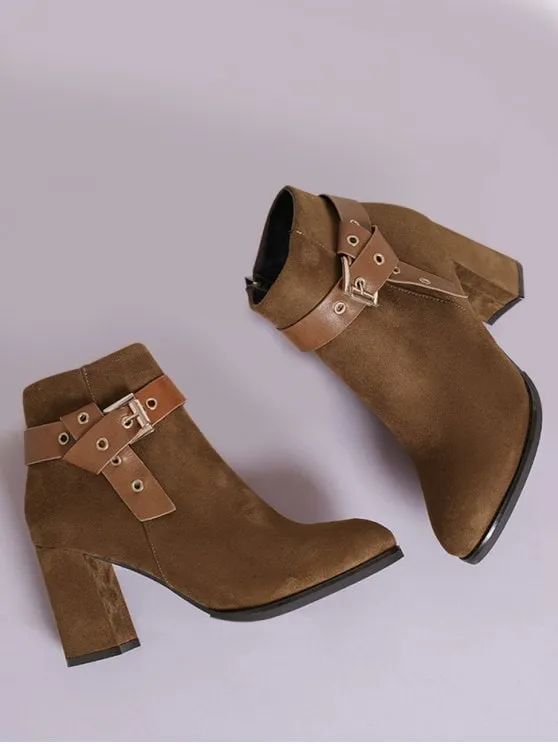 Trendy Buckle Strap Side Zipper Ankle Boots