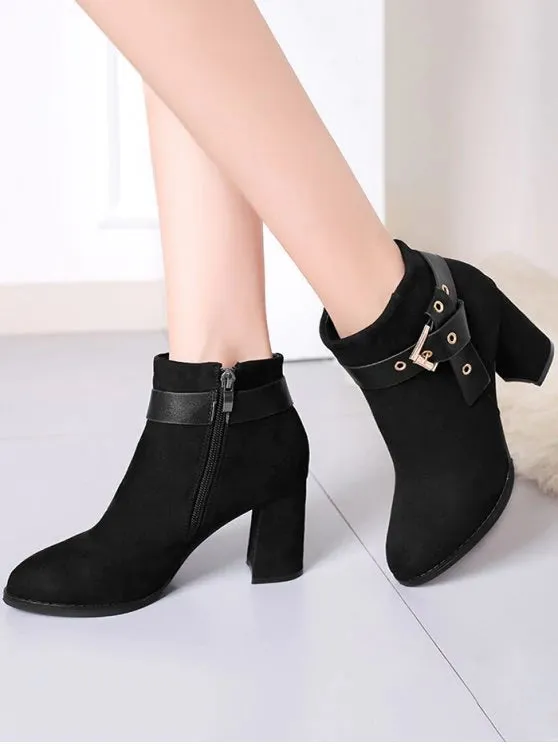 Trendy Buckle Strap Side Zipper Ankle Boots