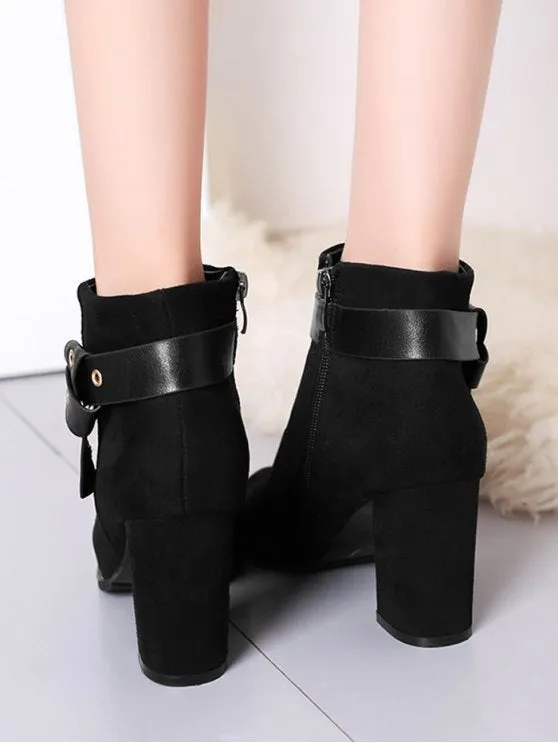 Trendy Buckle Strap Side Zipper Ankle Boots