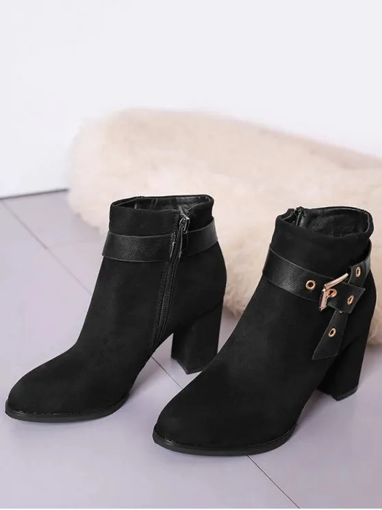 Trendy Buckle Strap Side Zipper Ankle Boots