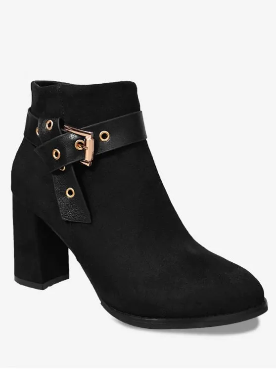 Trendy Buckle Strap Side Zipper Ankle Boots