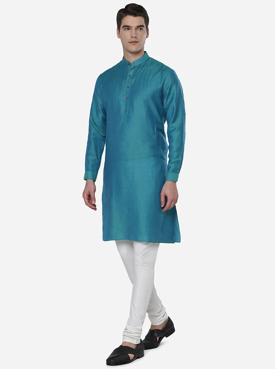 Turquoise Solid Regular Fit Modi Kurta | JadeBlue